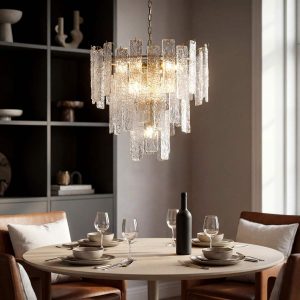 23.6” Modern Chandelier, 10-Light Water Ripple Glass Pendant Ceiling Light