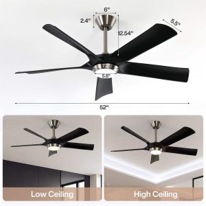 52" Ceiling Fan, Modern 5-Blade Dimmable LED Reversible Fan Light for Living Room