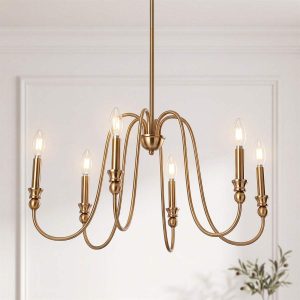 6-Light Chandelier, Modern Adjustable Ceiling Pendant Light Fixture with U-Shaped Arms