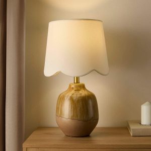 Emer Scallop Edge Reactive Glaze Table Lamp - Brown/White