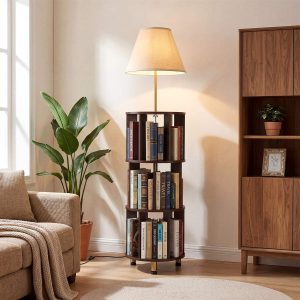 Floor Lamp with 3-Tier Open Bookshelf, 62.2" Tall Standing Lamp for Home Office
