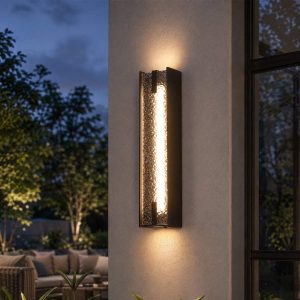 21.65" Outdoor LED Wall Sconce, Waterproof Wall Light Fixture with Water Ripple Acrylic