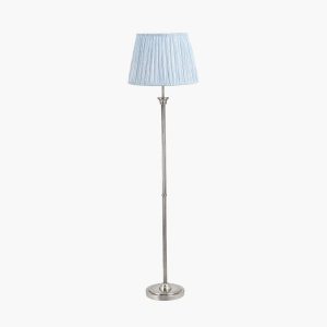 Salvatore Antique Silver Metal Floor Lamp Base with Thiago 45cm Ocean Blue Stripe Mushroom Pleat Tapered Lampshade | OUTLET
