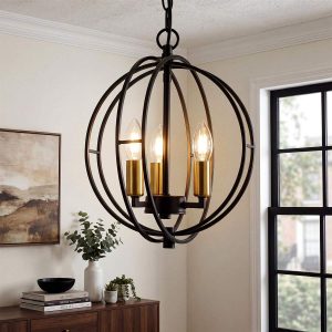 3-Light Chandelier, Industrial Metal Globe Pendant Light with Adjustable Hanging Height