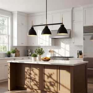 3-Light Linear Pendant Lighting, Kitchen Island Light Fixture with Adjustable Rods