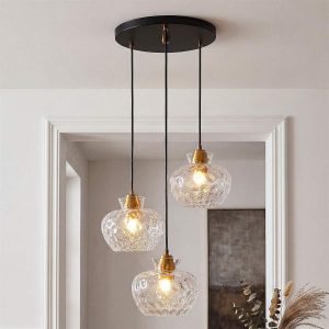 3-Light Pendant Lighting, Kitchen Ceiling Light Fixtures with Water Ripple Glass Shade
