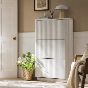 Maru 3-Door Shoe Storage Cabinet, Washed White