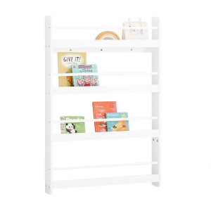 SoBuy KMB08-II-W, Kids Bookshelf Children's Bookcase 4 Tier Book Storage Rack, Wall Bookshelf Toy Storage Unit for Nursery or Playroom Kids Bedroom Furniture White 80x12x118cm