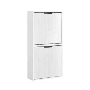 SoBuy FSR204-W White Slim Hallway Shoe Cabinet with Reversible Swing Doors & Small Item Storage – Ultra Slim 19cm Deep, W50 x H100cm