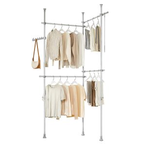 SoBuy KLS03-II-HG, Telescopic Clothes Rail, Heavy Duty Clothes Rack, Adjustable Open Wardrobe with Hanging Rails for Bedroom, Walk-in Closet, Gray
