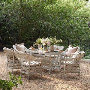 Willowbrook Lattice Weave Rattan 6-Seater Oval Dining Set, White