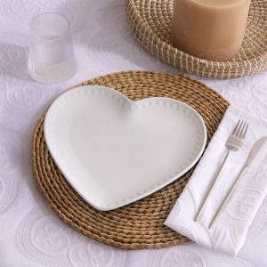 Heart Shaped Set of 4 Dinner Plates - White
