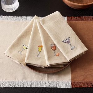 Julio Drink Embroidered Set of 4 Napkins - Natural