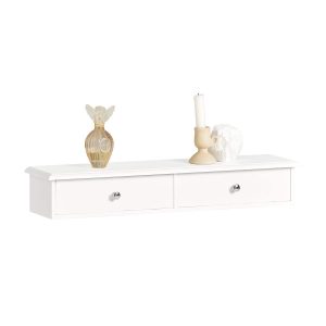 SoBuy FRG43-W, Floating Shelf with 2 Drawers - Modern Wall Mounted Shelf for Bedroom, Hallway & Living Room, White W64 x D15 x H10cm
