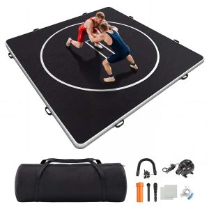 4" Thick Inflatable Wrestling Mat, PVC Portable Wrestling Mats for Indoor Outdoor Use, Jiu Jitsu Mats with Circles for Wrestling