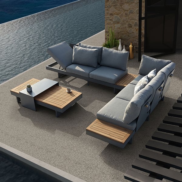 Axis 4-Piece Teak & Aluminum Garden Modular Sofa Set with Coffee Table for 15 cm Gray