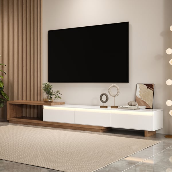 Quoint 180 - 255 cm Extendable TV Stand with 3 Drawers & Light