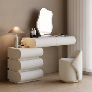 Humply White Leather Make-up Vanity Set with Mirror