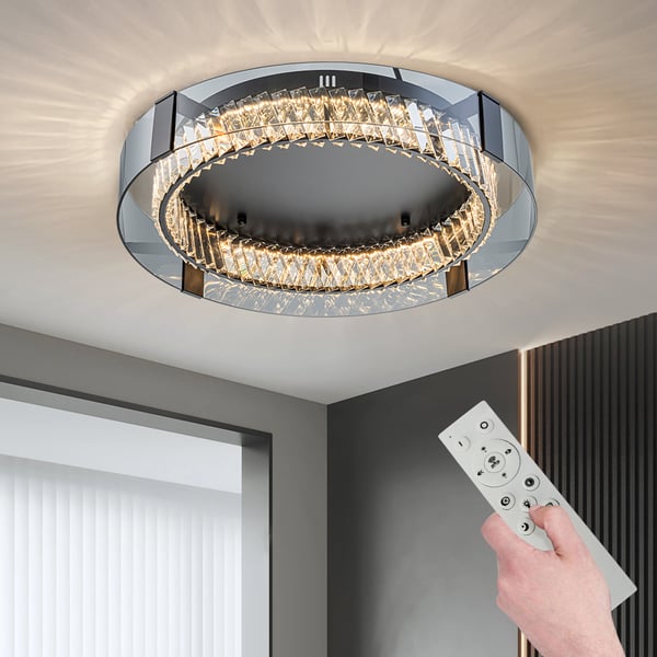 Orlova Crystal Dimmable Ceiling Lights, 3 Modes LED Flush Mount Light with Remote Control