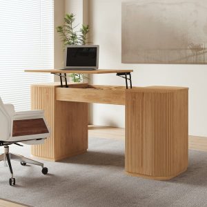 Velign 60" Natural Standing Office Desk with 2-Door Storage Cabinet