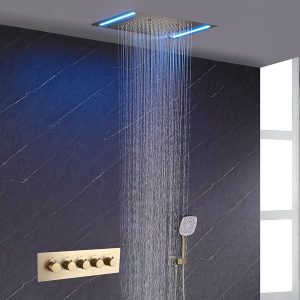 Wall-Mounted 50 cm Shower Set Rainfall 4 Functions Thermostatic in Gold