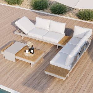 Axis 4-Piece Garden Teak & Aluminum Modular Sofa Set with Coffee Table for 6