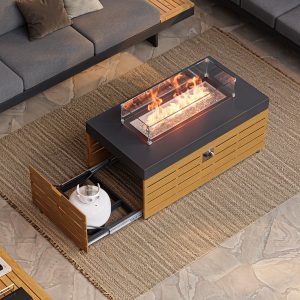 Tevara 120 cm Smokeless Metal Propane Fire Pit Table with Lid Cover for Outdoor Patio
