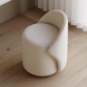 Leather Round Dressing Table Stool with Back Accent Chair