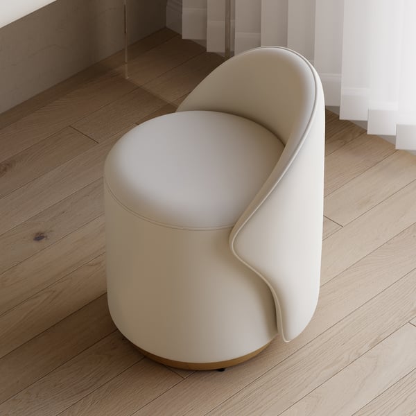 Leather Round Dressing Table Stool with Back Accent Chair
