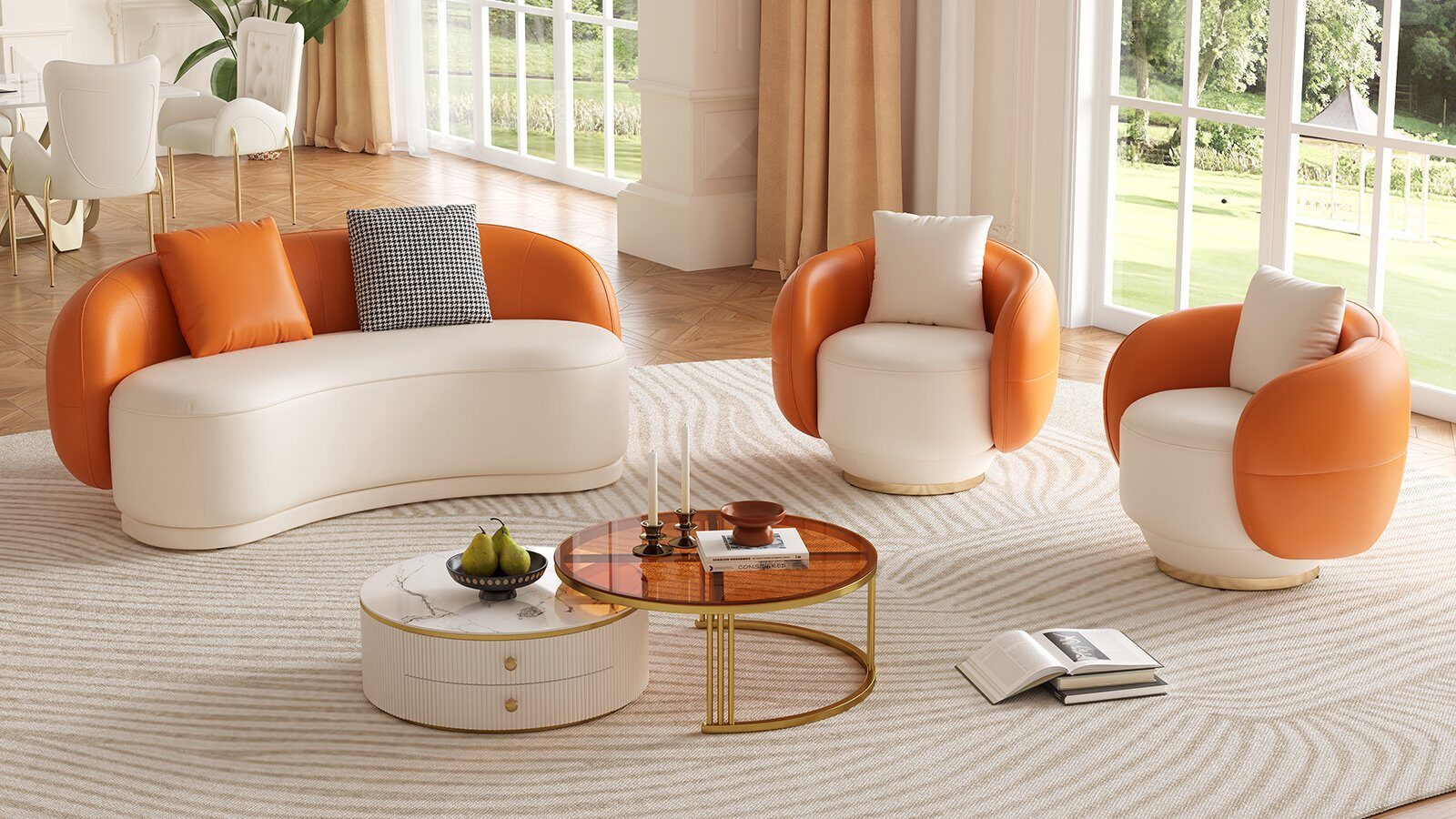 Bold Curves in a Modern Glam Living Room