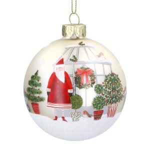Glass Bauble 8cm - Matt Cream Assorted (Santa, Topiaries & Greenhouse)