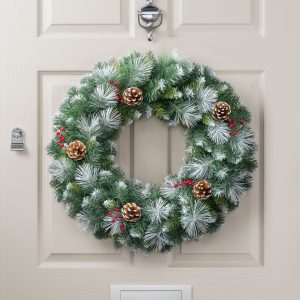 Frosted Artificial Christmas Wreath with Pine Cones & Berries
