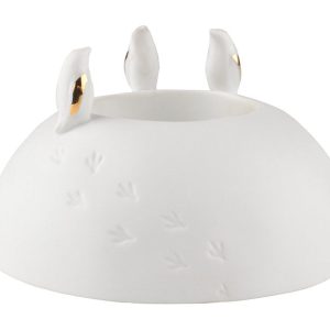 Porcelain Penguin Tealight Holder Gold by Rader