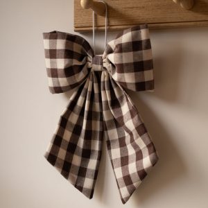 Cream and Brown Gingham Hanging Bow