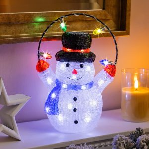 Light Up Acrylic Snowman with String Lights