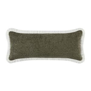 Kyra Forest Green Bouclé White Fringed Lumbar Cushion