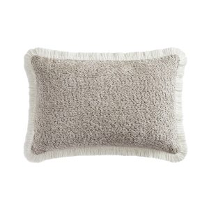 Kyra Stone Bouclé Fringed Rectangular Cushion