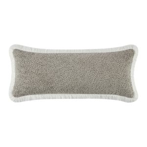 Kyra Stone Bouclé White Fringed Lumbar Cushion