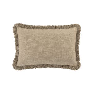 Kyra Oatmeal Linen Fringed Rectangular Cushion