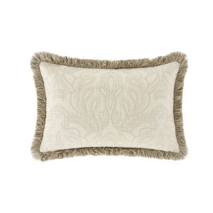 Kyra Floral Printed Linen Fringed Rectangular Cushion