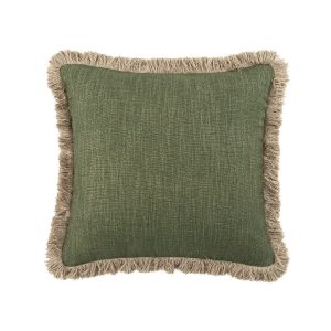 Kyra Spruce Green Linen Fringed Cushion
