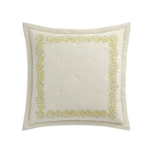 Jasmina Cream Floral Embroidered Quilted Linen Blend Continental Square Pillowcases - Pair