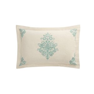 Isadora Teal Damask Embroidered Linen Blend Regular Pillowcases - Pair
