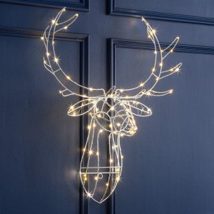 Light Up White Wire Stag Head