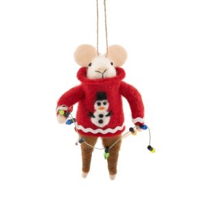 Mouse in Snowman Jumper with Fairy Lights Decoration