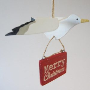 Seagull decoration with red Merry Christmas sign by Shoeless Joe