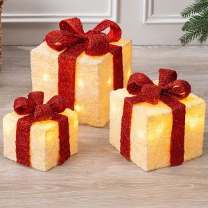 Sisal Light Up Christmas Presents – Set of 3