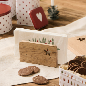 Carved Star Acacia Wood Napkin Holder