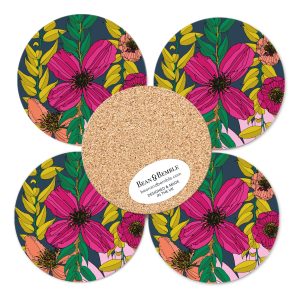 Vivid Garden Blooms Navy Coaster Set