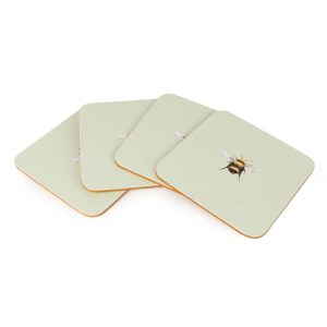 SET OF 4 BEE COASTERS WITH CORK BACK